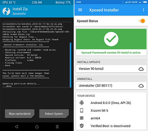 xposed is active status on miui9 based on android oreo 8.0